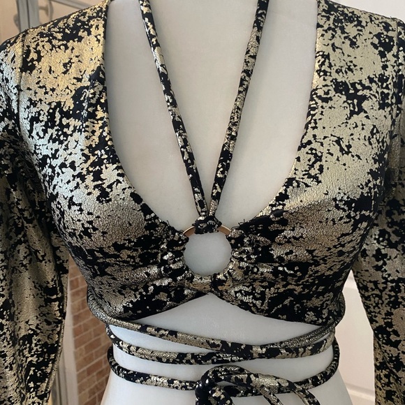 Meraki Womens Metallic Velvet Long Sleeve Cropped Top Size XS Clubbing Party - Picture 5 of 8